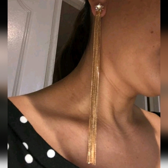 💖 2/$30 Shooting Star rhinestone boho stud long gold tone tassel drop earrings - Picture 13 of 17